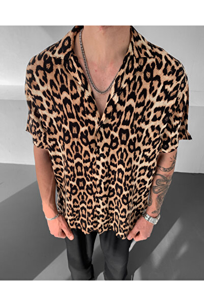 NO1 KONSEPT Πουκάμισο από ύφασμα βισκόζης Leopard Pattern