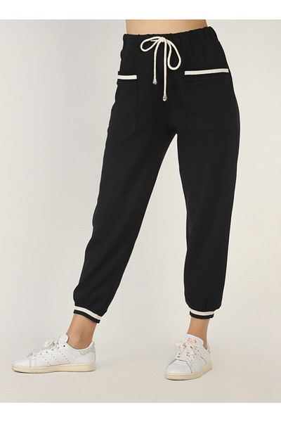 BEBE PLUS Pantaloni negri cu buzunare și picior de tricotat