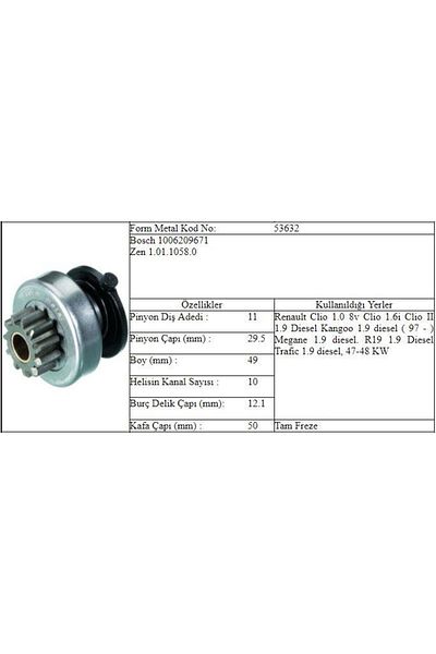 ÖLMEZ OTO YEDEK PARÇA KANGOO STARTER GEAR 11 OUTER KANGOO 1.9 BOSCH TYPE