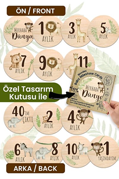 Enjoymydesign Aylık Bebek Kartları Safari Fotoğraf Çekimi Plak Seti Bebek Ay ...