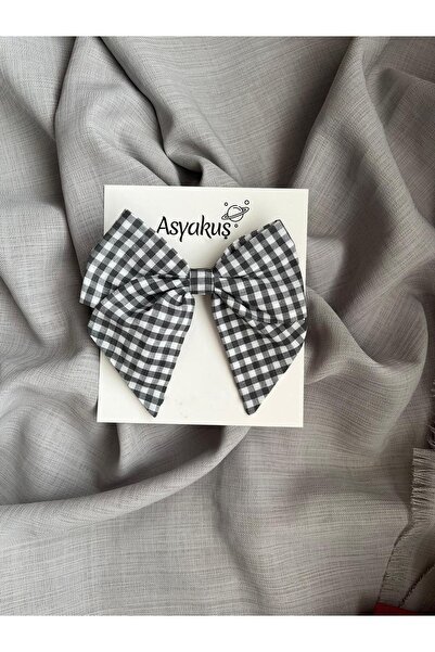 asyakuş مشبك تلقائي بفيونكة من القماش القطني باللونين الأبيض والأسود