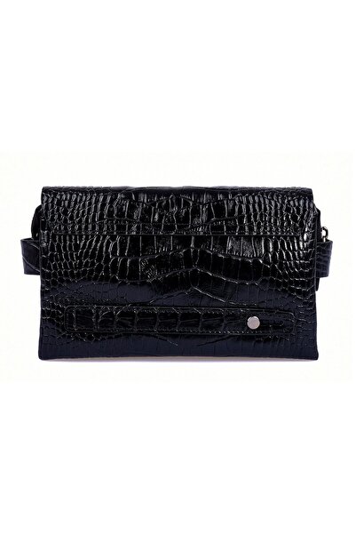 KANGAROO KINGDOM Siyah Erkek Portföy & Clutch El Çantası Hakiki Dana Deri Kroko 9288-cs