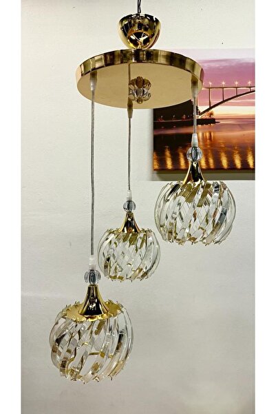 altın kristal aydınlatma 3 lü Modern Ayarlanabilir Sarkıt Kristal Taşlı Avize