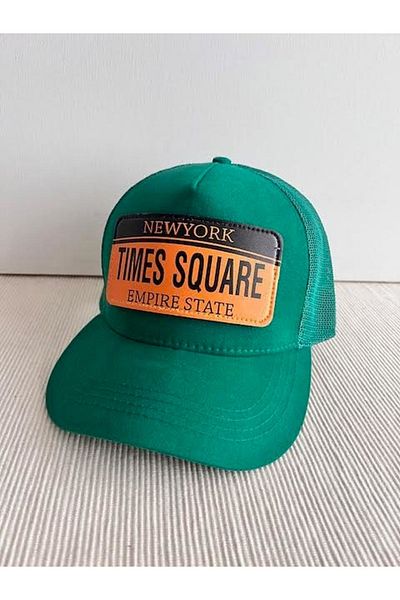 CosmoOutlet New York Empire State Illustrated Removable Logo Unisex Sticker Mesh Benetton Green Hat