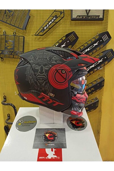 MT Helmets Street Fighter Aztec B5 Mat Kırmızı Modüler Çene Motosiklet Kaskı