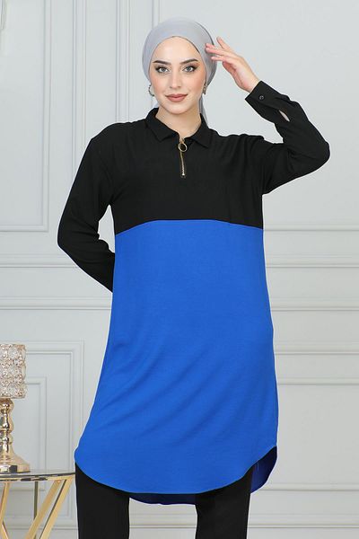 Modamihram Tunica Neagra 6098 - Fermoar Detaliat