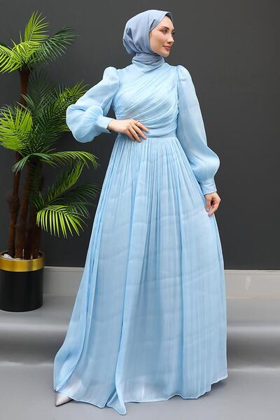 GİZ AGİYİM Baby Blue Silk Μουσουλμανικό Φόρεμα