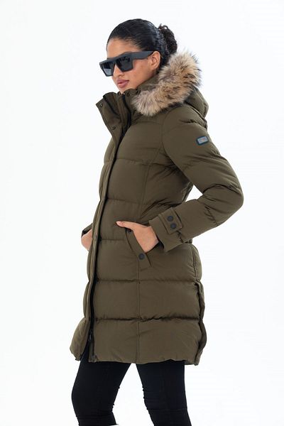G-FOX WOMEN'S LONG REMOVABLE FUR HOODED PADDED WIND-RESISTANT PUFFED COAT 8658