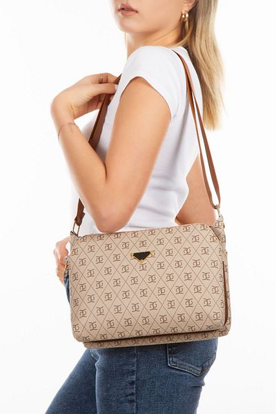 Newish Women's Mink Jacquard Vegan Leather Three Compartment Cross Shoulder Bag