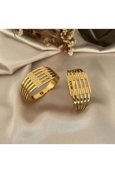 MELODİES 316l Stainless Steel Rib Handcuff Bracelet