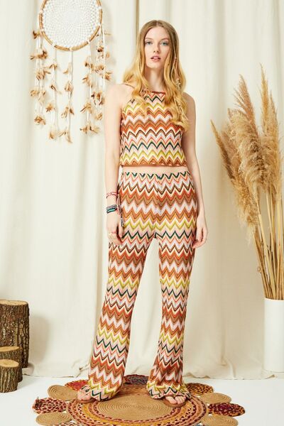 ENNA MODA Exclusive Special Design Lace Fabric Flared Leg Trousers Low-cut Waist Strap Suit Beachwear