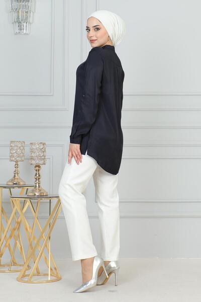 Modamihram Темно-синя туніка з вишивкою 6102