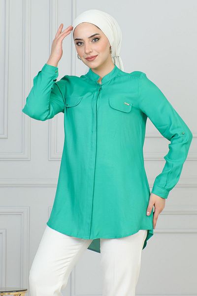 Modamihram Green Tunic 6104 - With Ornamental Pocket