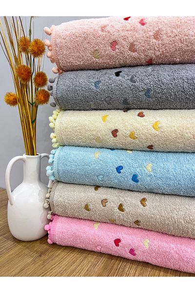 AYHANHOME Set de 6 prosoape de bucatarie 30x50 cu pompon si broderie inima