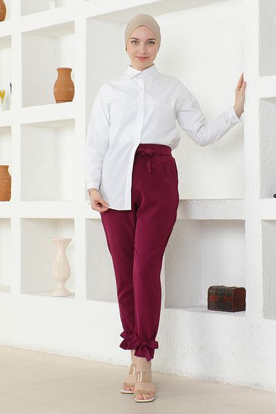 Modamihram Plum Belted Trousers 6101