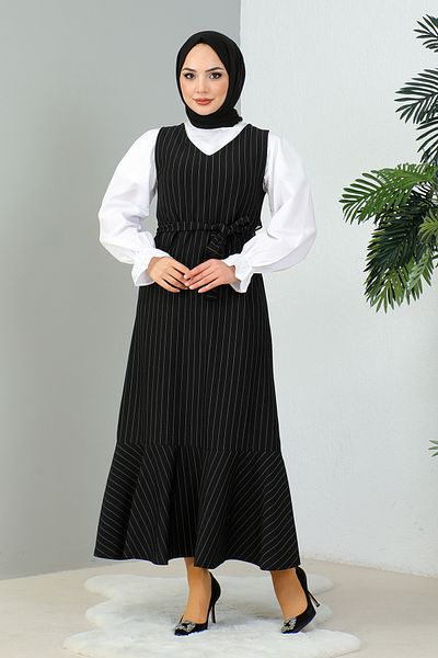 MODAQU Μαύρο στρώσεις ριγέ και ζωνισμένο Gilet