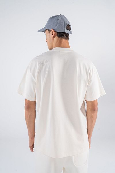 Friday Offset Ανδρικό μπλουζάκι Ecru Oversize Crew Neck 100% βαμβακερό - κανονικό μέγεθος 2 τεμαχίων