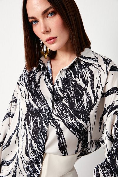 Sateen Cămașă lungă cu model - NEGRU-ECRU
