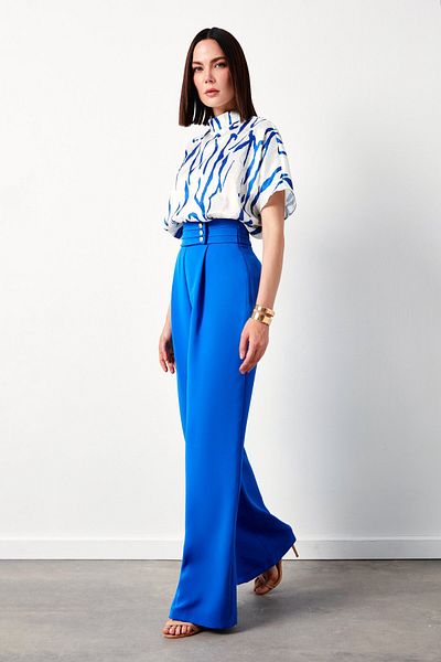 Sateen Waist Detailed Trousers - Sax Blue