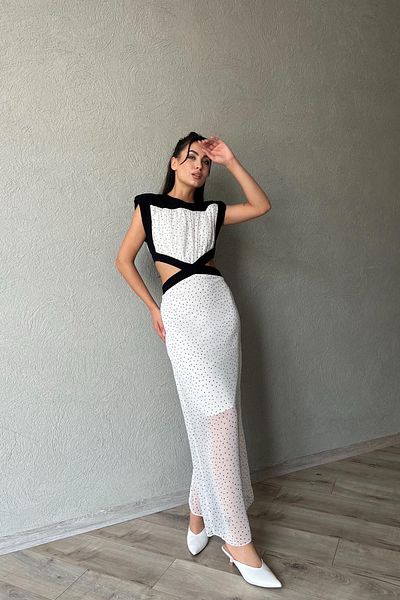 Seda Yalçın Atelier White Dress with Polka Dots - Padded and Window Detail