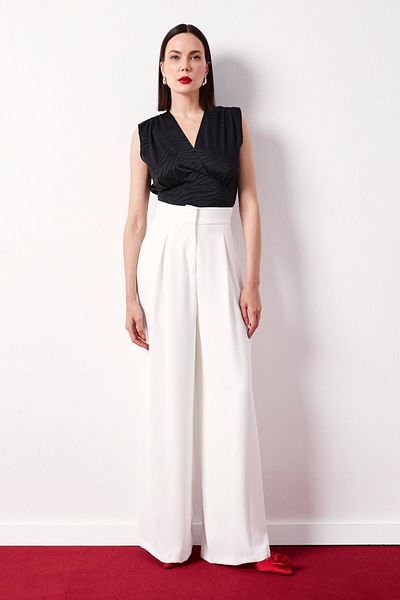 Sateen Bluză dublu piept din satin - model negru