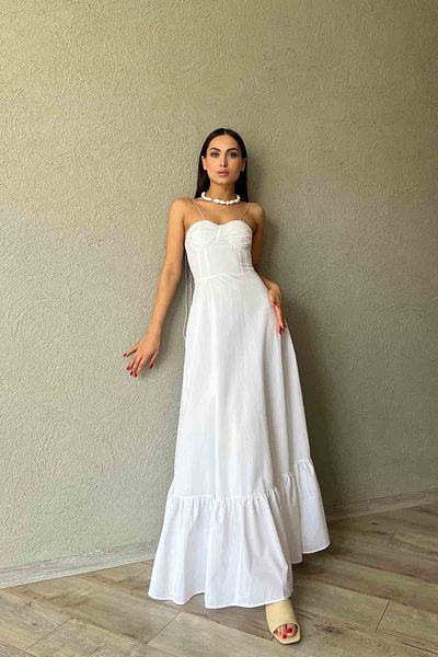 Seda Yalçın Atelier Long White Dress with Tie Detail on the Strap