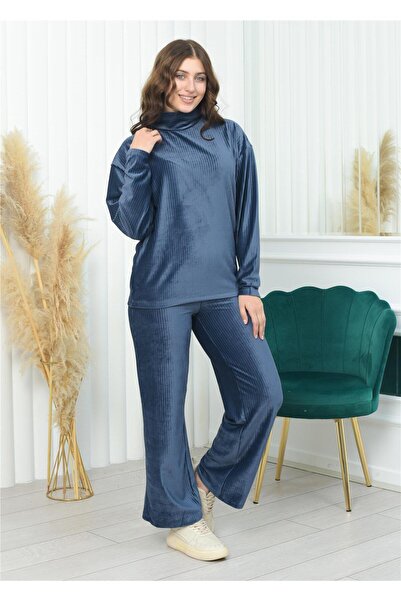 Nuseel Напівгольф з кантом, оксамитовий комплект, синій колір