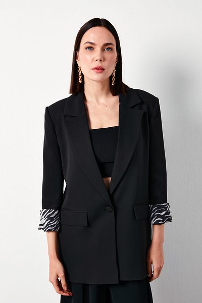 Sateen Zebra Lined Long Jacket - Black