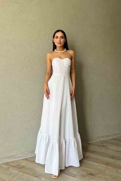Seda Yalçın Atelier Long White Dress with Tie Detail on the Strap