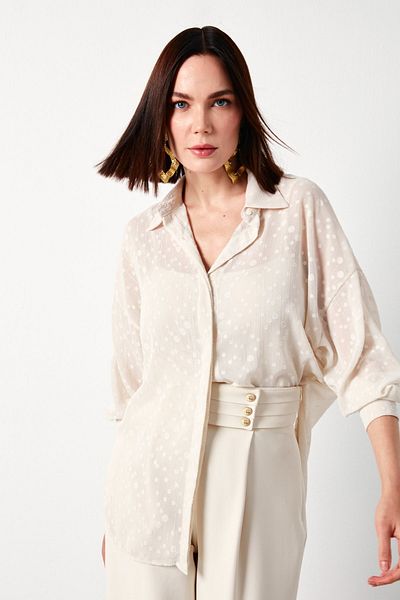 Sateen قميص طويل منقوش - لون حجري