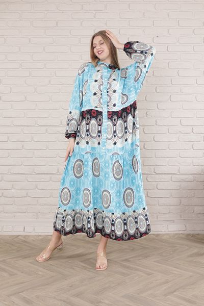 mervemoda Rochie de damă de mărime Plus - cu nasturi în față și țesută