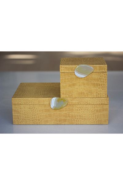 MOENAStudio Moena Studio Decorative Crocodile Patterned Small Size Yellow Color Faux Leather Box