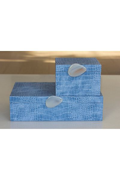 MOENAStudio Moena Studio Decorative Crocodile Pattern Large Size Blue Color Faux Leather Box