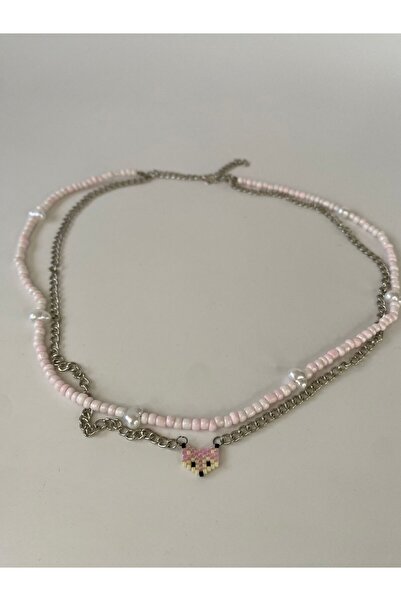 PİNK Miyuki Tilki Boncuk İkili Kolye Pembe