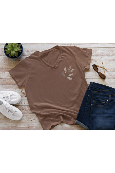 FAVORİST Βαμβακερό μπλουζάκι με λαιμόκοψη V με στάμπα OLIVE Branch