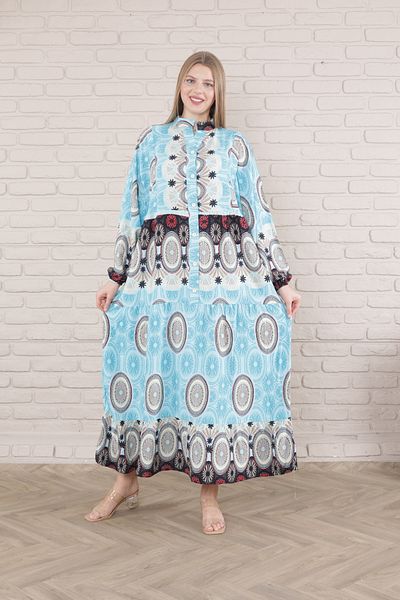 mervemoda Rochie de damă de mărime Plus - cu nasturi în față și țesută