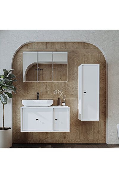 ROOMART Oval Lavabolu Mat Mdf 90 Cm Çekmeceli Banyo Dolabı + Aynalı Üst Dolab...