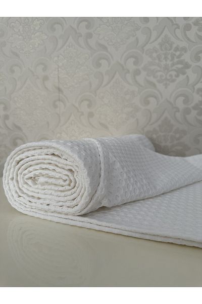 Muteks Premium White Color 100% Cotton Single Summer Blanket - Bedspread, Anti-Sweat Fabric (160x240cm)