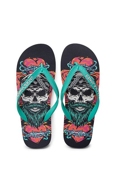 Jack & Jones Men's Patterned Flip Flops Jfwcolour12230633 - Anthracite-Ocean