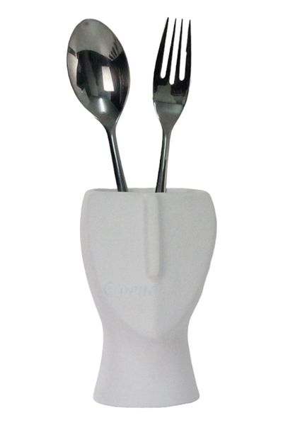 Evene White Decorative Spoon Holder - Counter Top, Vertical Cylinder Model 23