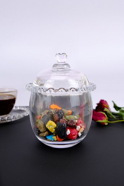 Digithome Heart Beaded Sugar Bowl with Glass Spoon Honey Jar - SUR-27 C320.049