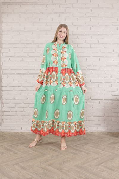 mervemoda Γυναικείο φόρεμα Plus Size - Μπροστά με κουμπιά και υφαντό