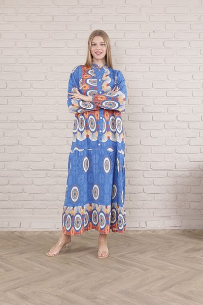 mervemoda Γυναικείο φόρεμα Plus Size - Μπροστινό με κουμπιά και ύφανση