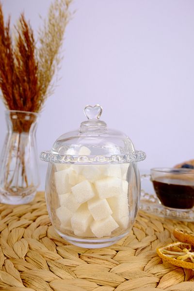 Digithome Heart Beaded Sugar Bowl with Glass Spoon Honey Jar - SUR-27 C320.049