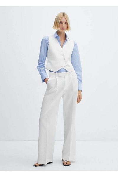 MANGO Woman Vestă cu nasturi din material textil dublu