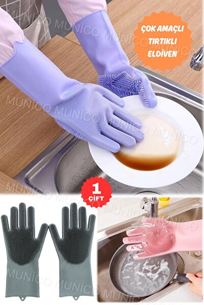 Munico Silikon temizlik eldiveni Çok Fonksiyonlu Sihirli Silikon Bulaşık Eldi...