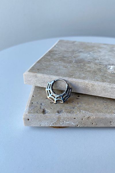 Jaida Moda Gray Spider Web Pattern - Figured Gothic Steel Hoop Earrings
