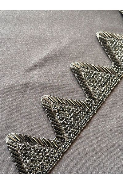 ODDA TASARIM ATÖLYESİ Black Iron Strip with Triangle Detail and Bead-Crystal Stone - 1M