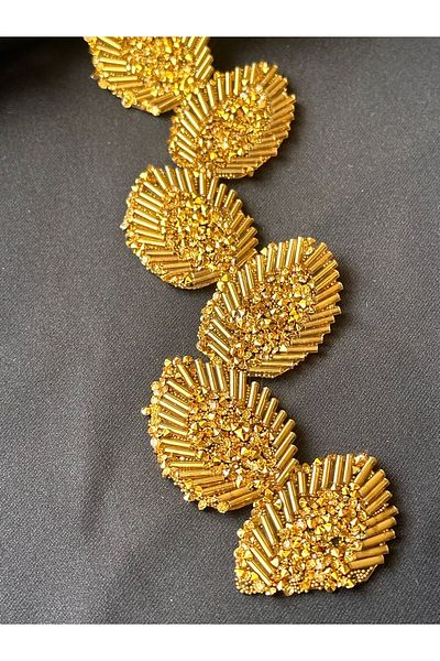 ODDA TASARIM ATÖLYESİ Colorful Beads and Crystal Rhinestones Large Leaf Detailed Iron-on Adhesive Strip - 1M