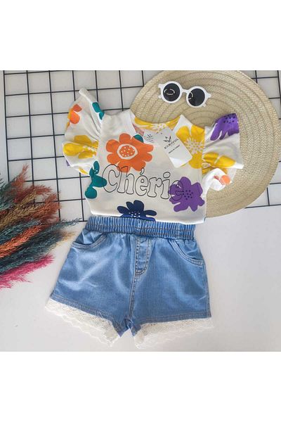GÜL Baby Girl - Floral Patterned Jeans and Shorts Set